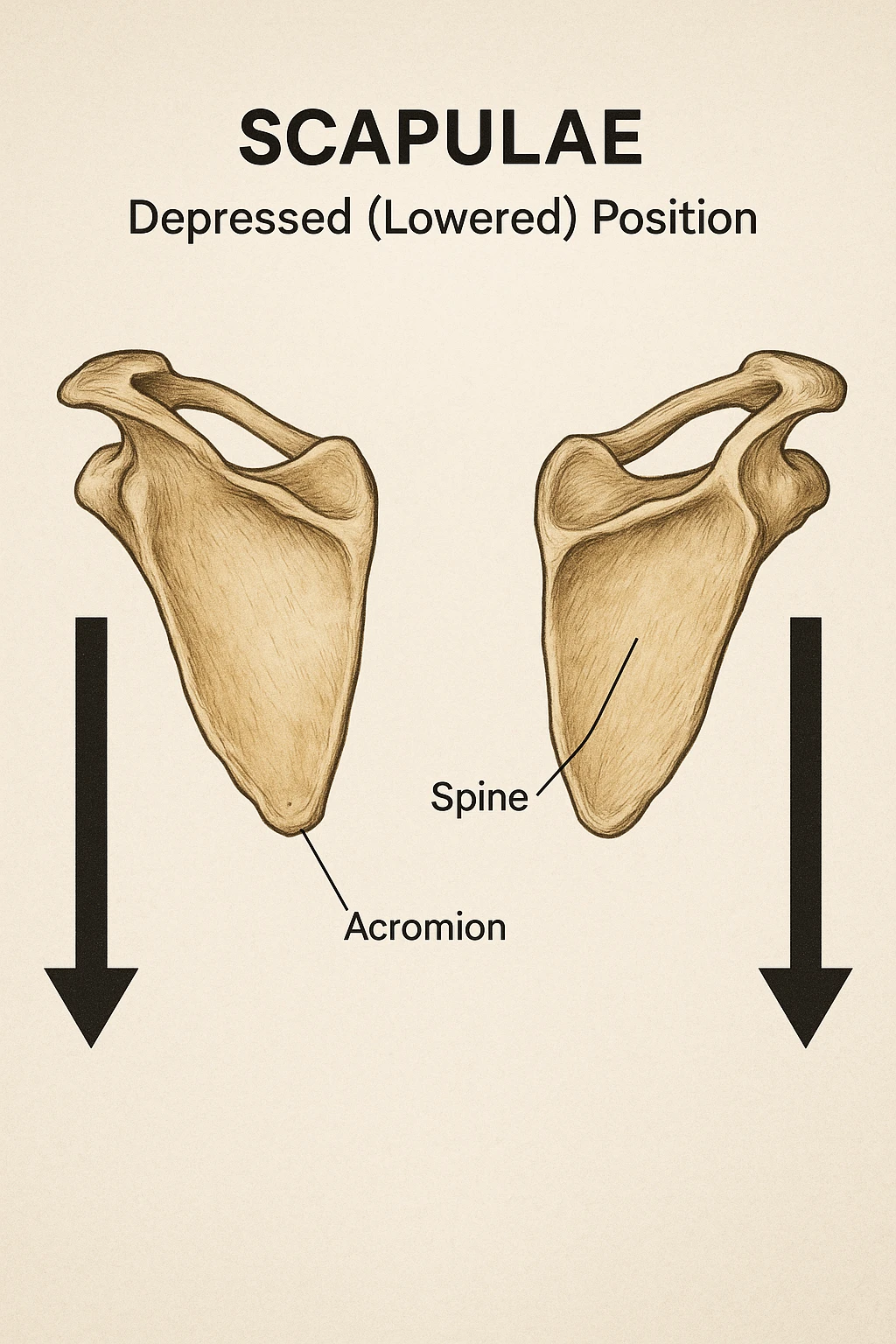 Scapole che vanno in giù depresse, viste anatomicamente. Fallo capire magari con frecce in basso emoji