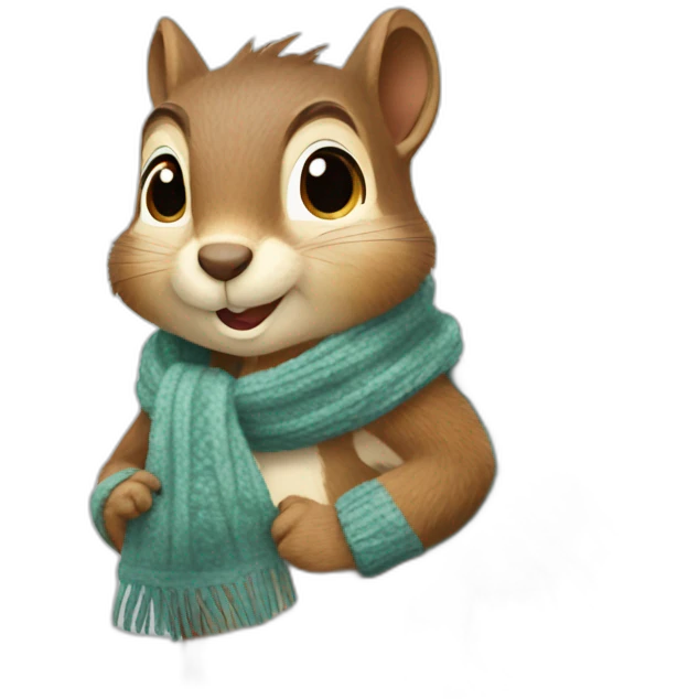 squirrel wearing scarf in winter with sign text "Buenos Días" emoji