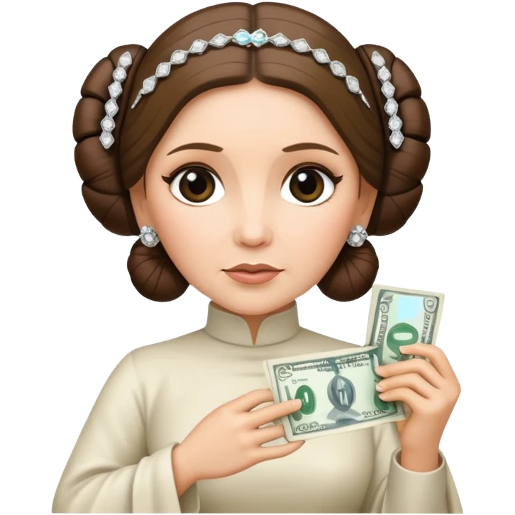 Princess Leia holding cash wearing diamonds emoji