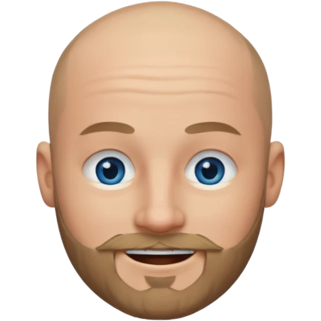 Shaved head with dark blonde beard and blue eyes with mouth closed smile emoji