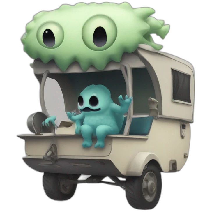 horrible Monster sit on a caravan palace emoji