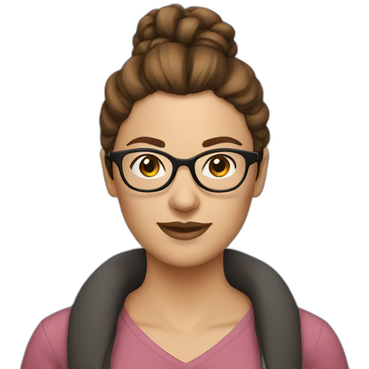 woman with brown hair bun and glasses emoji