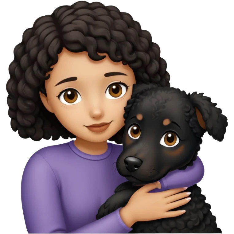 Short-haired girl hugging black curly dog emoji