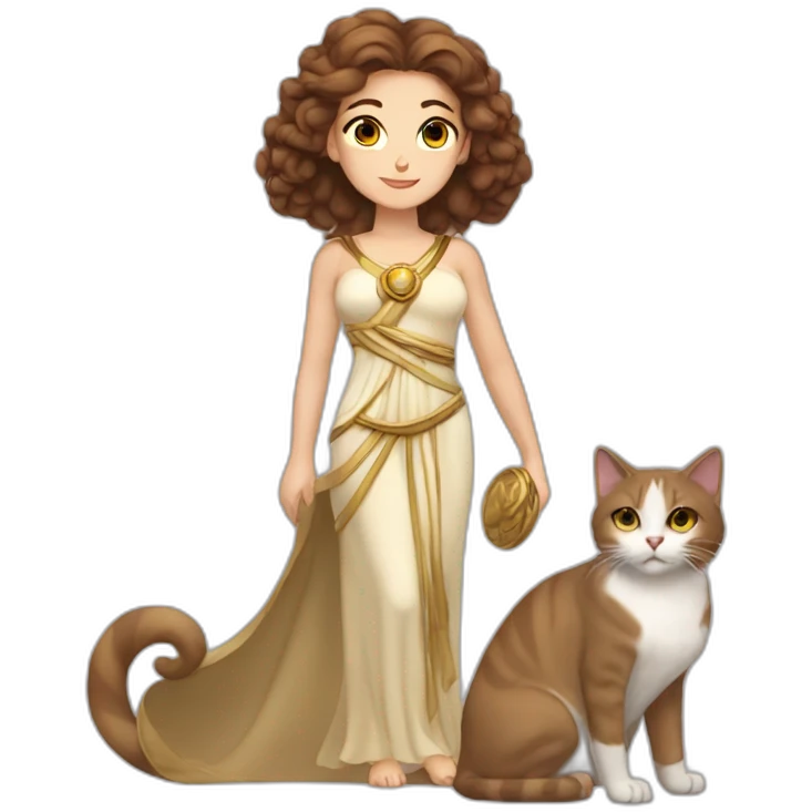 Goddess Hera with brown hair and a cat emoji