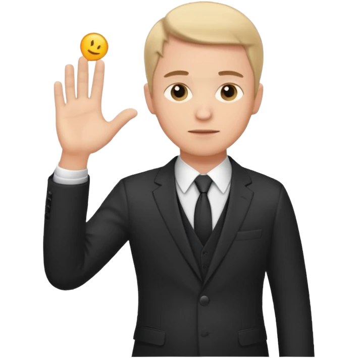 white man in formal suit in thought, holding something in the palm of his hand emoji