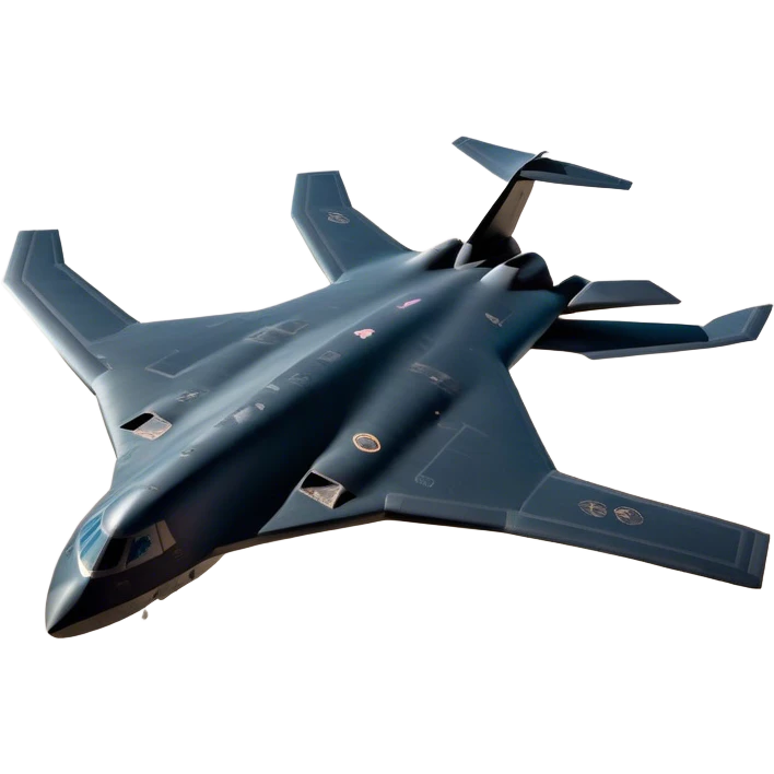 B-2 Spirit bomber - Northrop B-2 (Model Year: 2021) (Iconic colour: Stealth black) - A sleek, stealth bomber with smooth, angular contours and a matte jet-black finish. Emphasize a futuristic, minimalist design with a seamless fuselage, low-profile wings, and an overall intimidating stealth aesthetic. emoji