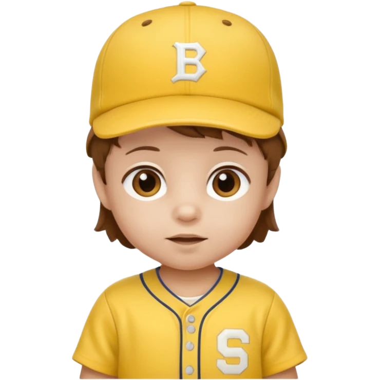 brown hair baby with yellow baseball ersey and hat emoji
