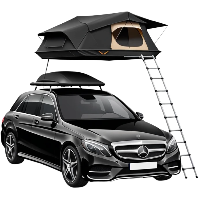 black Mercedes-Benz car with roof tent emoji