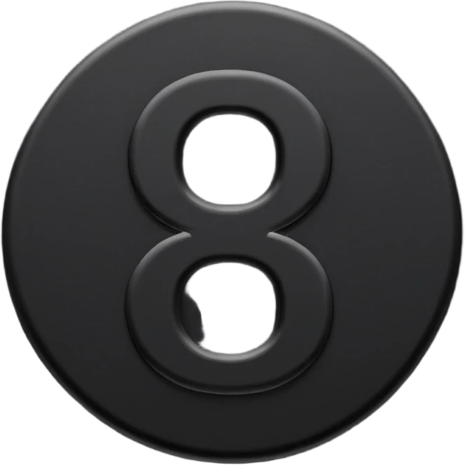 Minimal emoji, number 8 made of solid matte black metal, thick symmetrical form, subtle metal texture, deep shadows, no glow, no neon, flat emoji design, centered, transparent background emoji