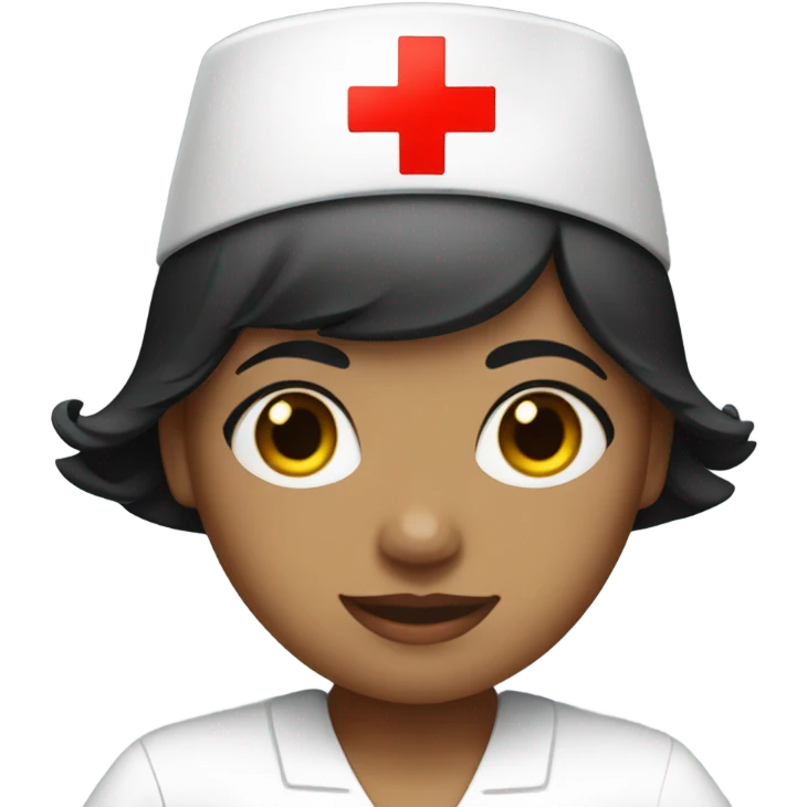 super short black straight hair female nurse with red cross sign in the middle of the hat wearing dress emoji