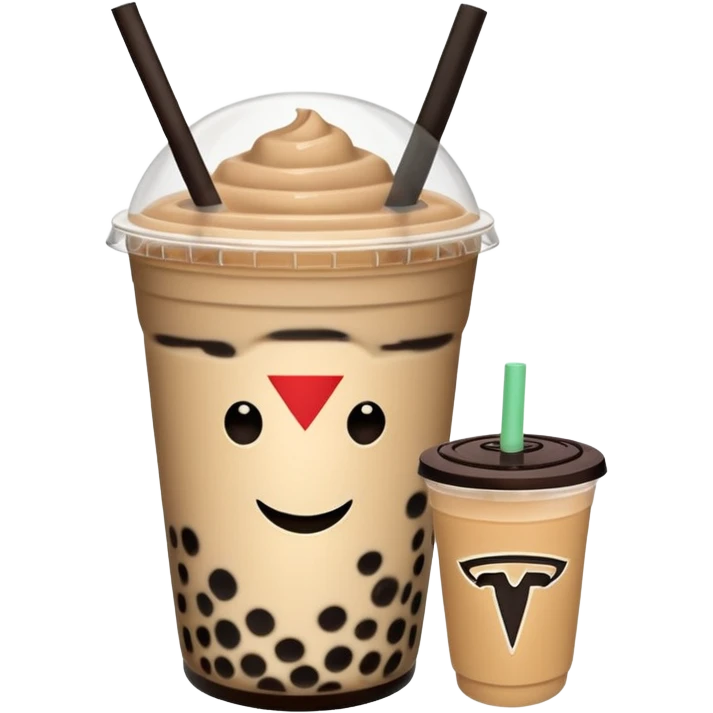 Boba tea in tesla, without a person and with the tesla logo keep the boba tea like that and make it the car and the boba tea how it was and the boba tea more without a face just a little smaller to go on pinterest emoji