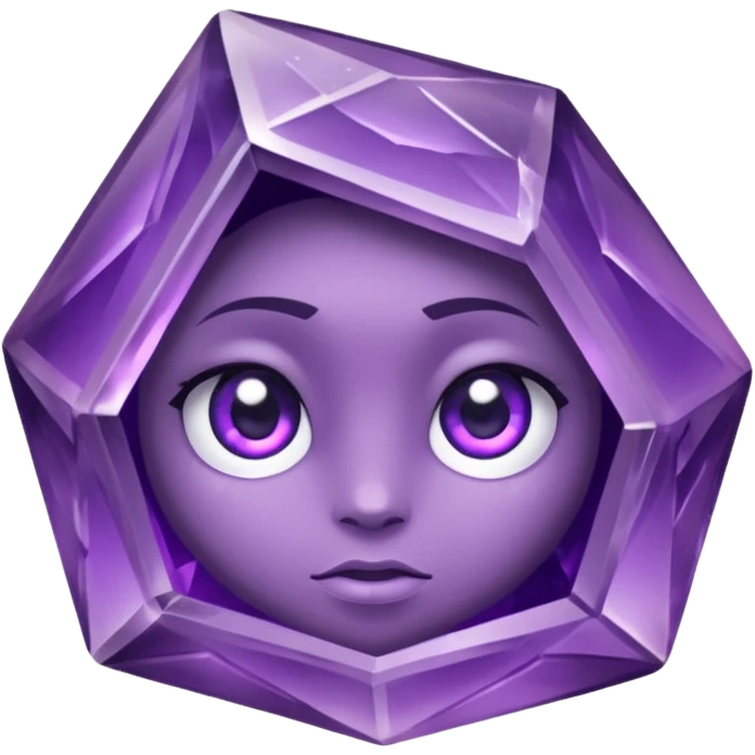 Single gemstone amethyst character rock, with carved facets with eyes beautiful emoji