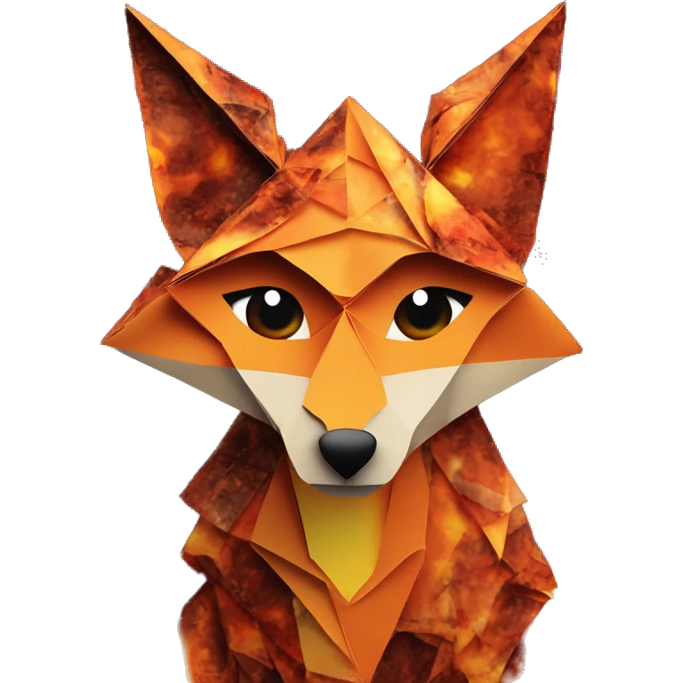 Charred flaming fiery Origami fox made of newspapers on fire letters on fire burnt paper surrounded by fairy lights swirls covered in dried thorns bokeh vines fire flames emoji
