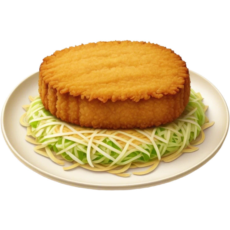 Cinematic Realistic Tonkatsu Dish Emoji, featuring a golden, breaded pork cutlet served with shredded cabbage rendered with rich textures and vibrant, dynamic lighting. emoji
