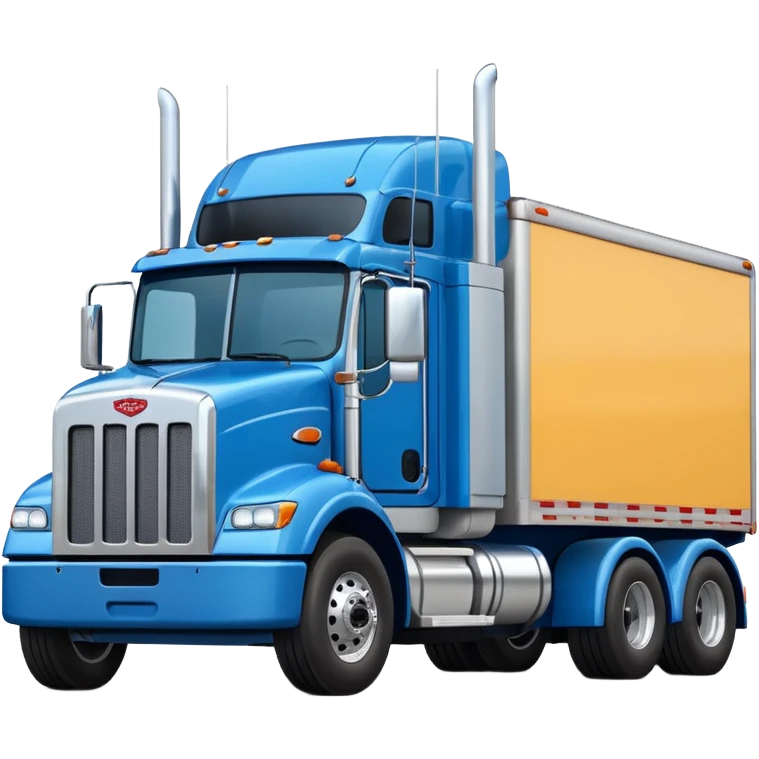 blue Peterbilt truck hauling a trailer, front angle, emoji style emoji