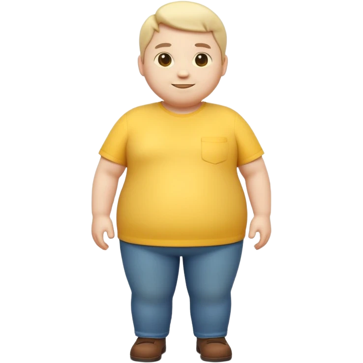 A 3D emoji in iOS emoji aesthetic style of a chubby full-body person standing upright, with round belly, soft features, and a cheerful smile. Glossy texture, bright lighting, minimal white background, friendly and expressive design. emoji