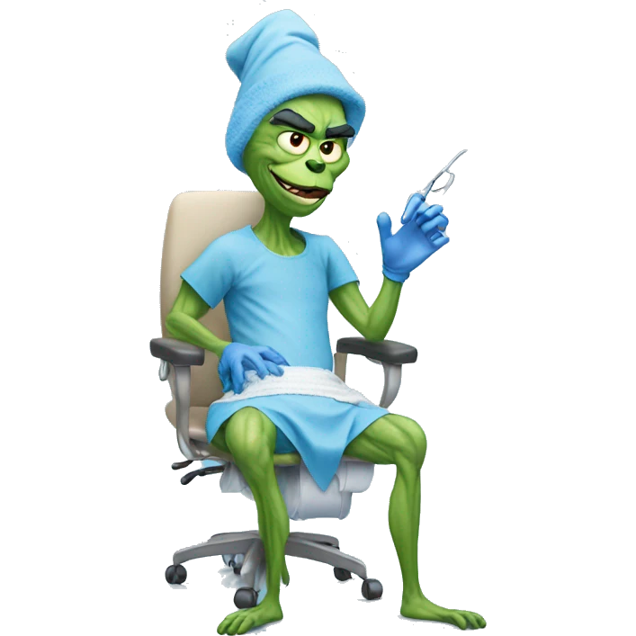 blue grinch doing knee surgery emoji