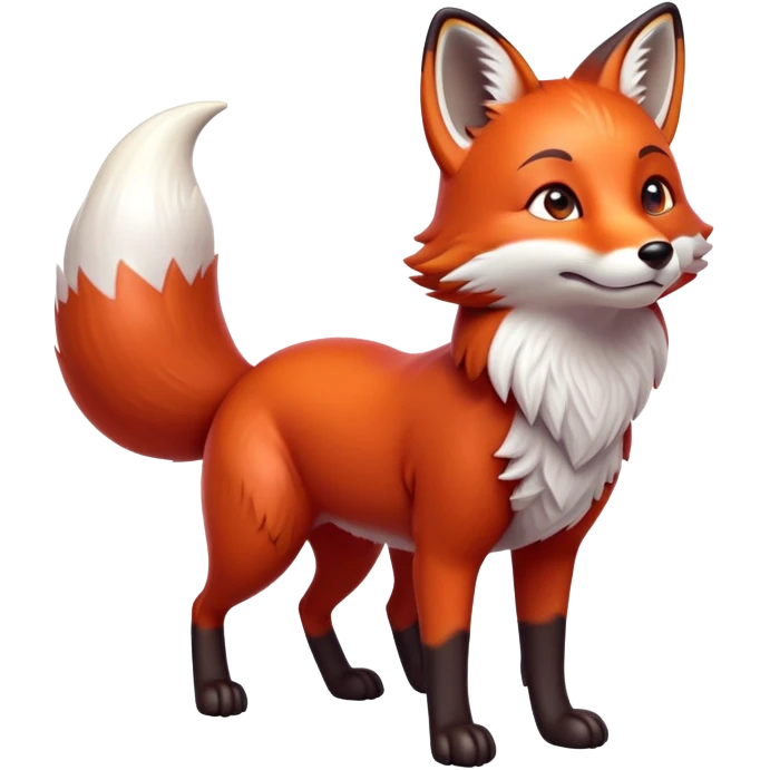 cinematic-noble [fox]-realistic-full-body-standing on all fours-emoji,-tail-tucked-close,-head-tilted-dramatically,-fox-[red]-fur,-simplified-yet-realistic-focused-features,-highly-detailed,-glowing-with-an-almost-sarcastic-glow  expressive eyes emoji