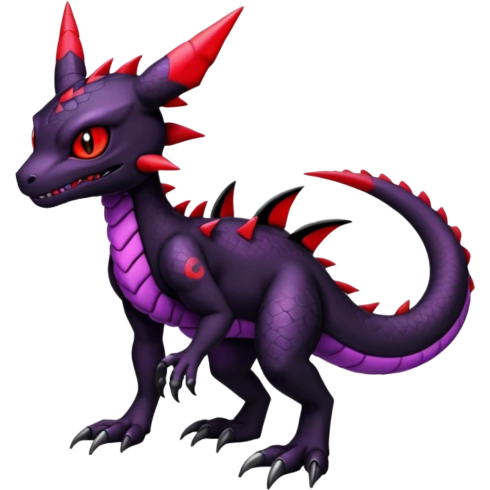 Scaly Cute Badass Gloomy Dark Guilmon-Salandit-Umbreon-Fakémon-hybrid-creature (full body)  emoji