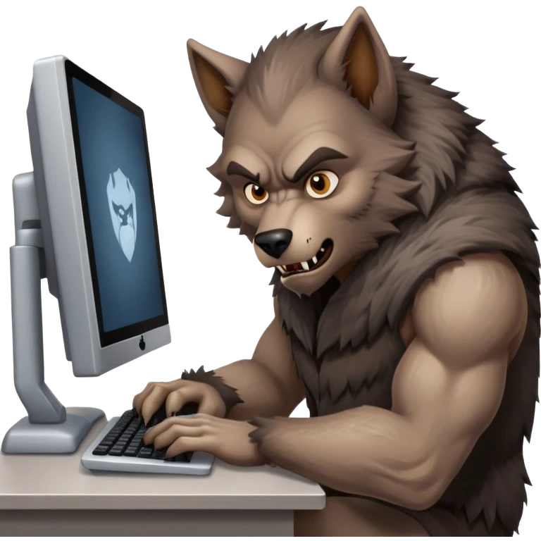 Werewolf calmly typing at computer emoji