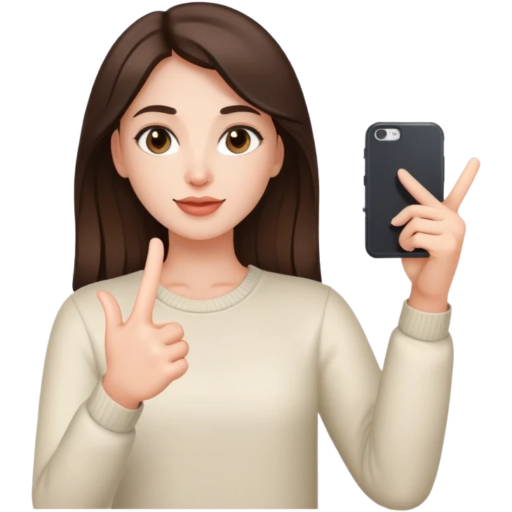 Brunette girl making peace sign while taking selfie emoji