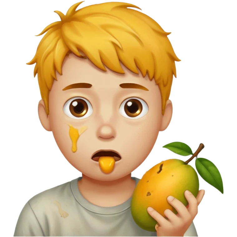 Boy eating mangoes, disgusted emoji