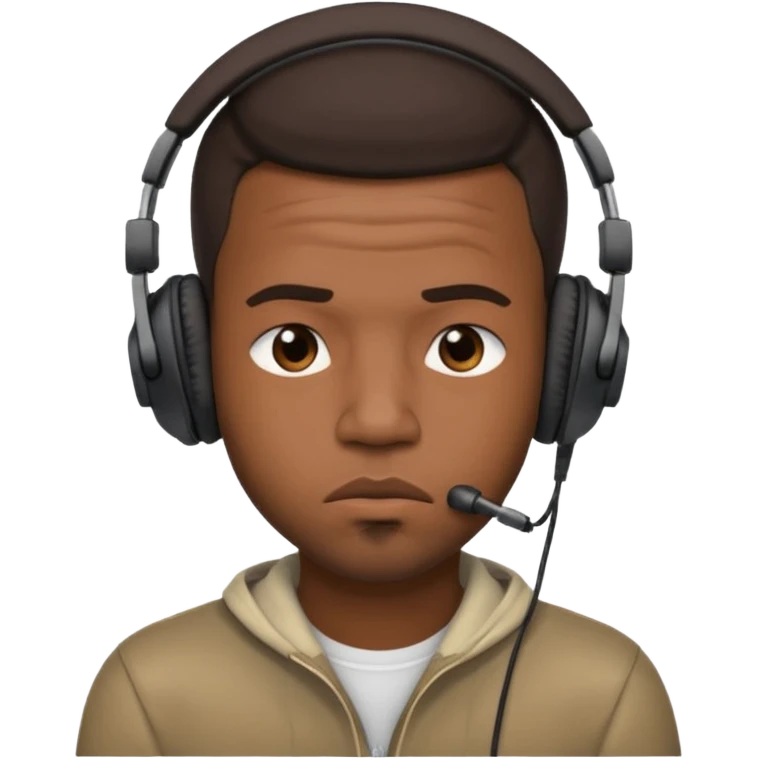 A 25-year-old black man with headphones on and pouting.Pout the lip emoji