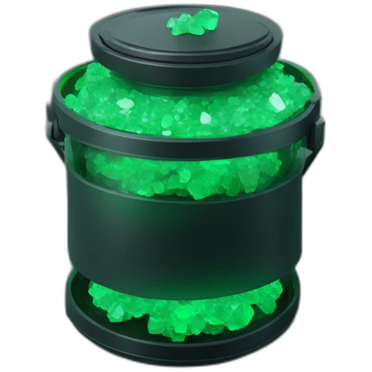 Futuristic military canister colored matte black with green rock crystals inside emoji