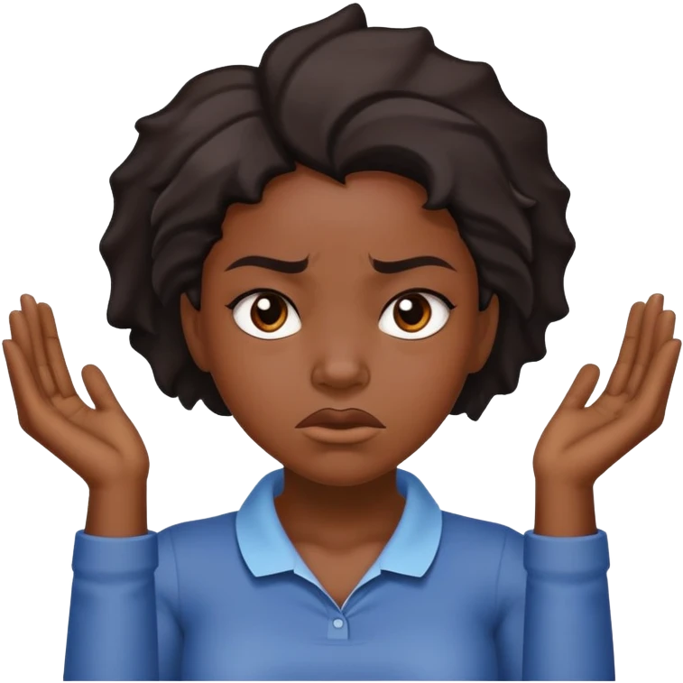 Black girl with two hands across her neck with a slightly angry face emoji