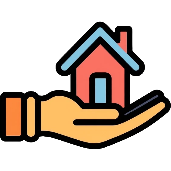 A hand holding a small house, minimalist logo for homelessness support emoji