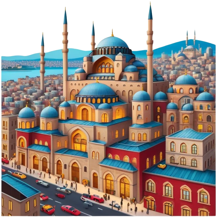 Cinematic Realistic Istanbul Pop Culture Emoji, depicted with a vibrant portrayal of the bustling cityscape rendered with lively textures and energetic, urban lighting. emoji