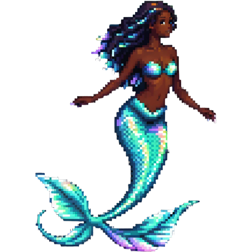 Dark-skinned mermaid with glowing iridescent tail in ocean setting emoji