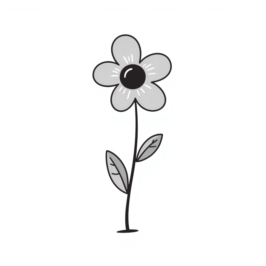 a single flower with petals, stem, and leaves in pastel colors dd9fb0, ffc6d3, a3bfc9, c4bee2, f1b091, detailed hand-drawn doodle style emoji