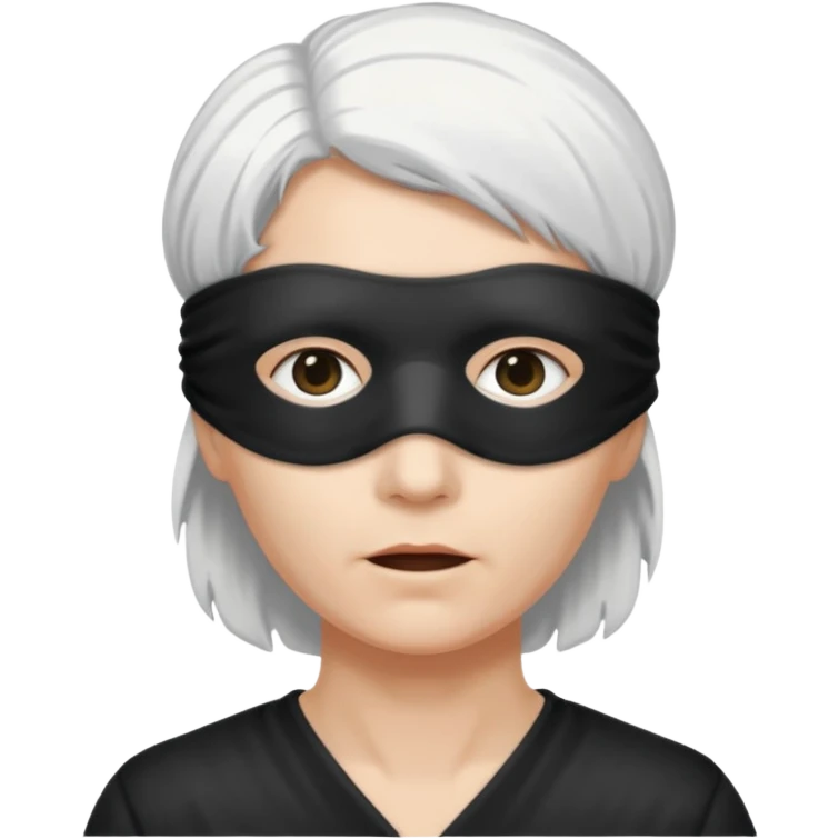 A person with white hair which is standing upward and blindfolded and also make it so it’s impossible to see through the blindfold emoji