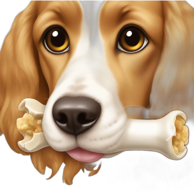 American cocker beige and white eating bone emoji
