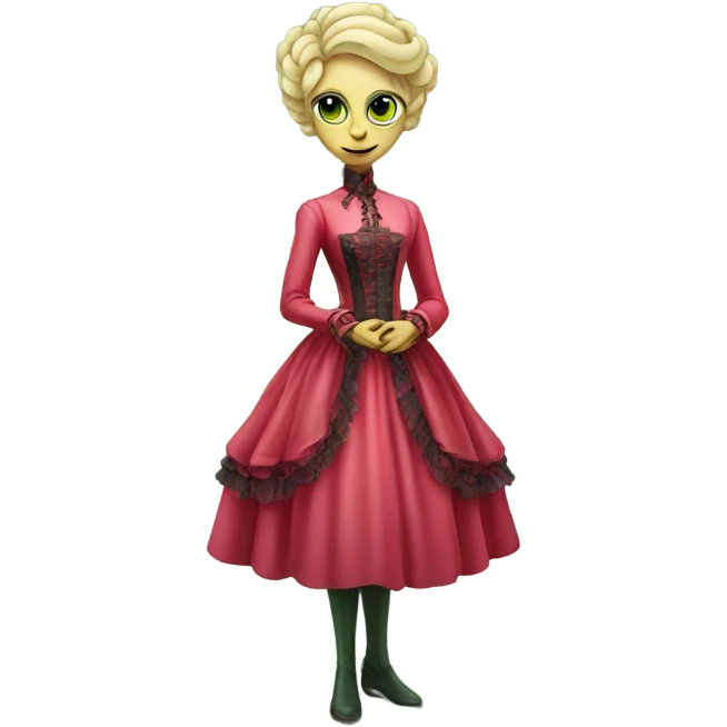 galora "green blonde alien woman"  in red pink Victorian dress elegant, full body emoji