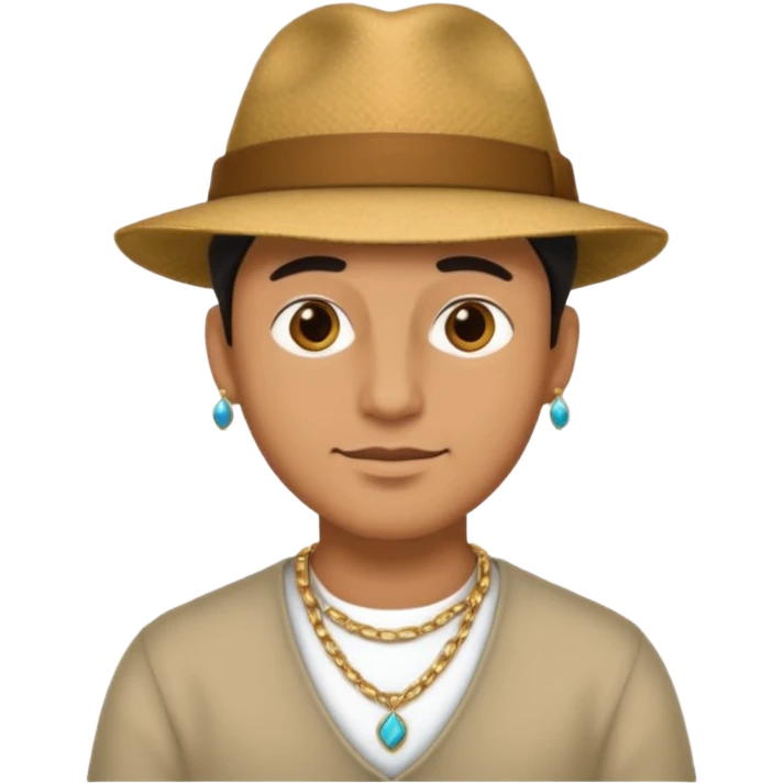 photo of a man's head wearing a hat and some neck accessories emoji