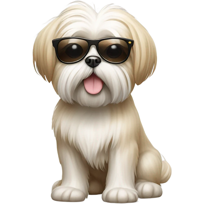 Maltese shiz tzu happy dog beige and white, wearing sunglasses emoji