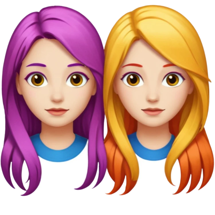 2 women with long colorful hair emoji