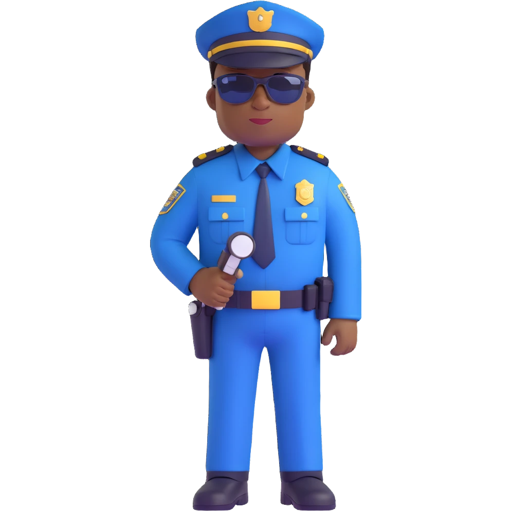african american policeman, dark blue police uniform, brown sunglasses, no hat, minimal background emoji