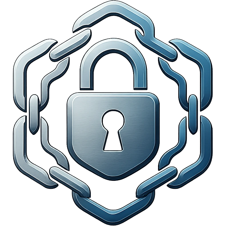 stylized secure blockchain logo with padlock integrated with chain links emoji