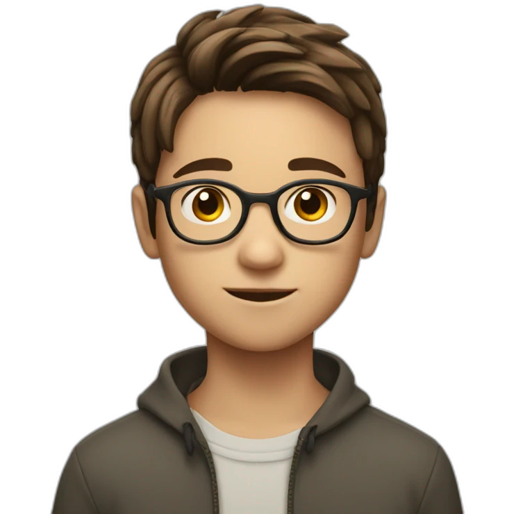 11 year old boy with brown hair with glasses as a fortnight charater emoji