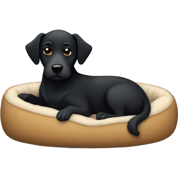 Black dog cuddling up in a dog bed emoji