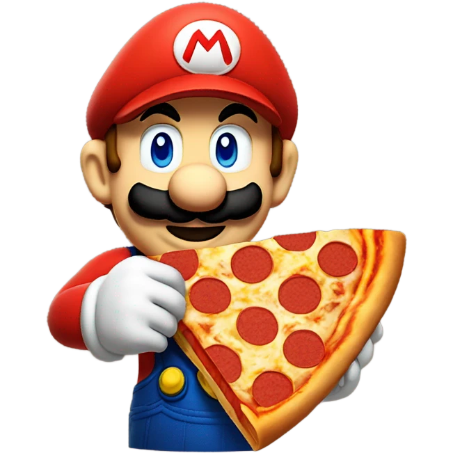 mario bros con in mano una pizza emoji