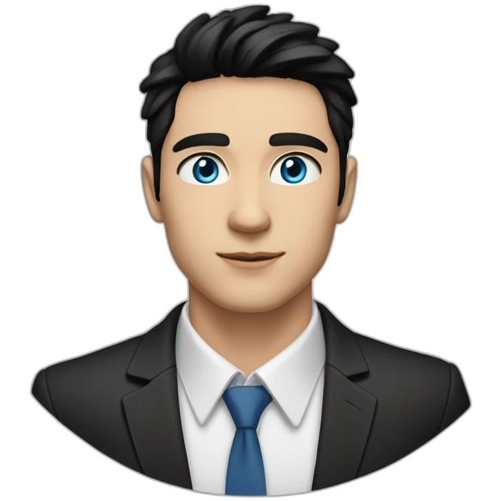 man, blue eyes, 30 years old, white skin, black hair, blazer with t-shirt, good looking emoji