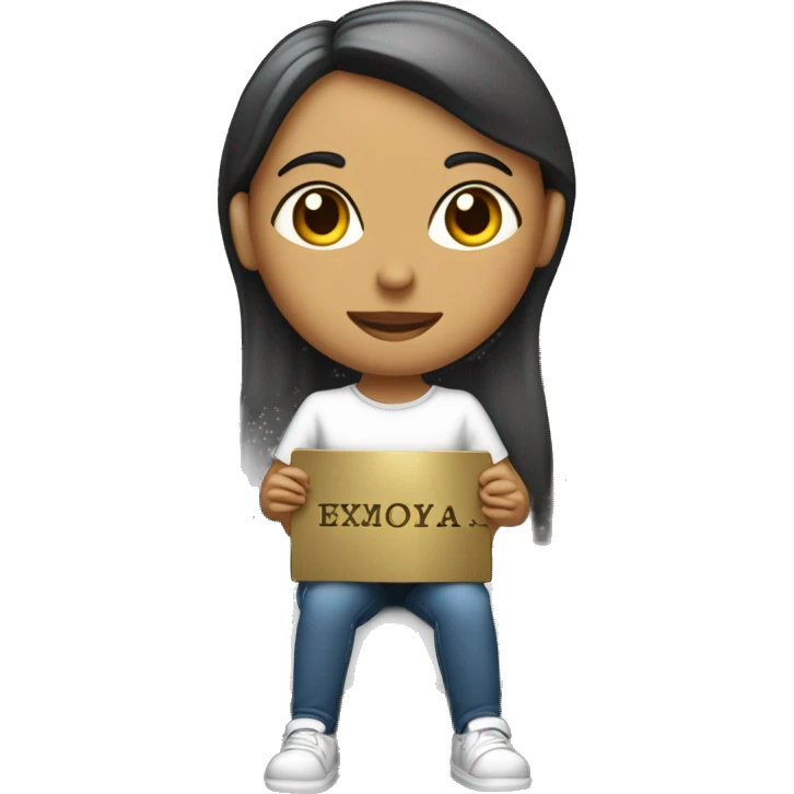Mulher branca e loira, gordinha, sentada na cadeira com uma placa escrito gerência  emoji