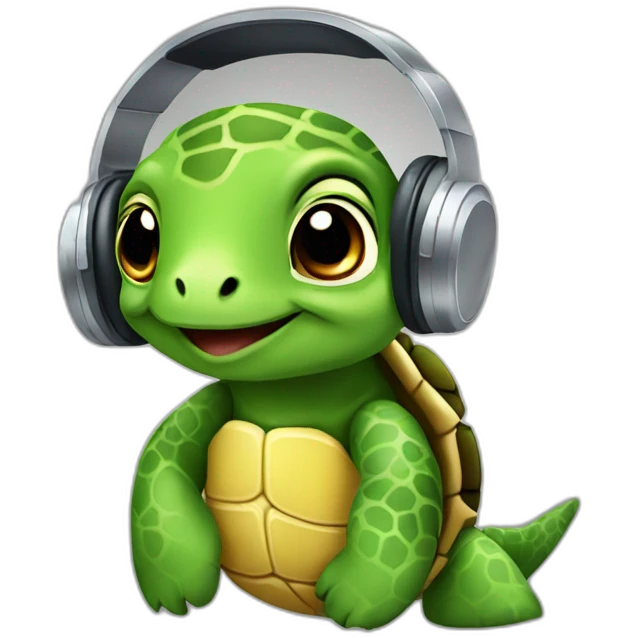 Cute turtle with headphones emoji