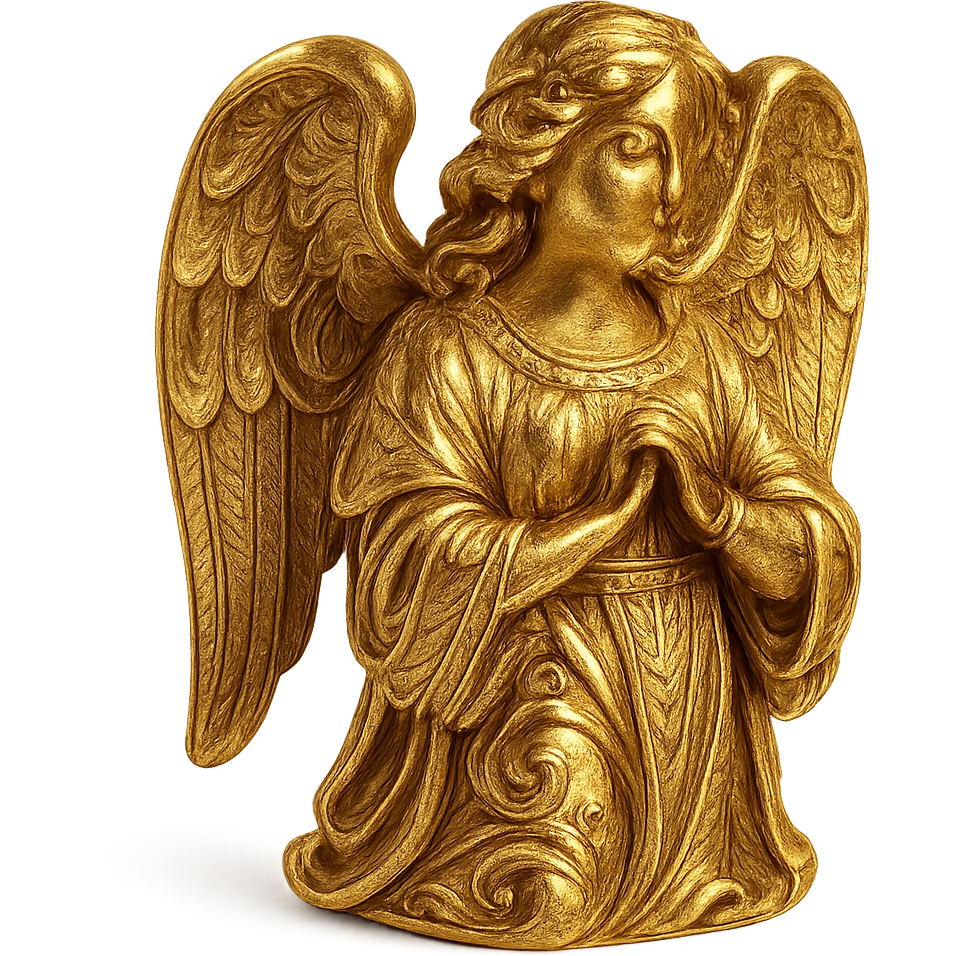 gold metallic angel, baroque style, ornate details, glowing emoji