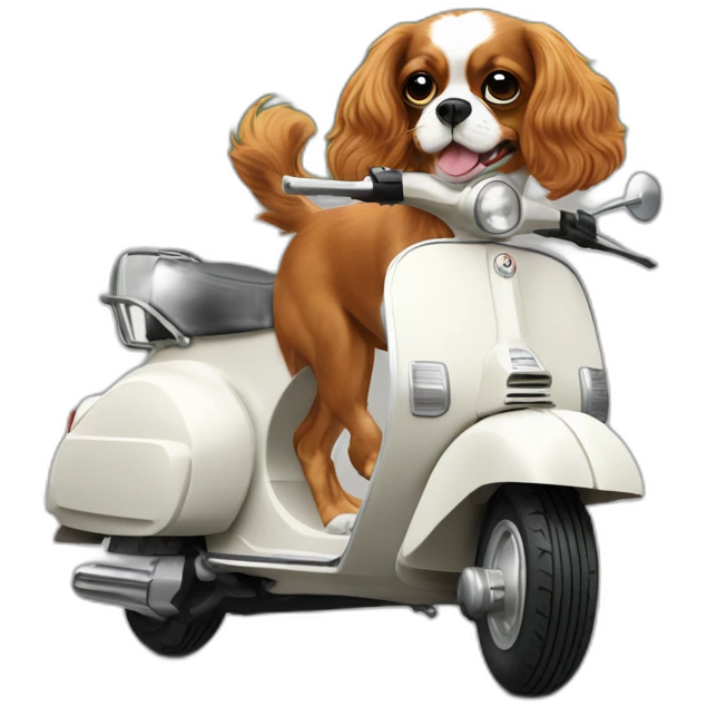 Small cavalier King Charles spaniel driving a vespa emoji