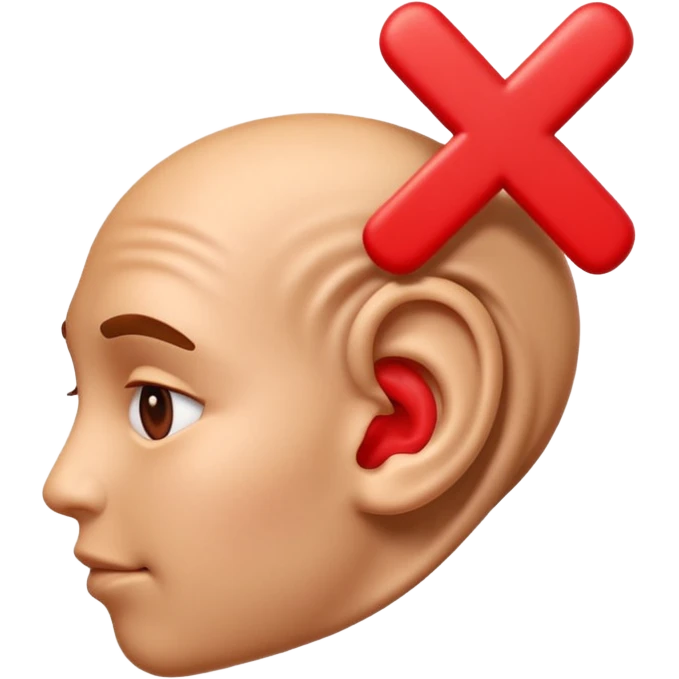 3D iPhone style emoji of a human ear with a red X mark on top, symbolizing no listening or muted, realistic ear texture, isolated on white background, soft shadows, high detail, playful and cute. emoji
